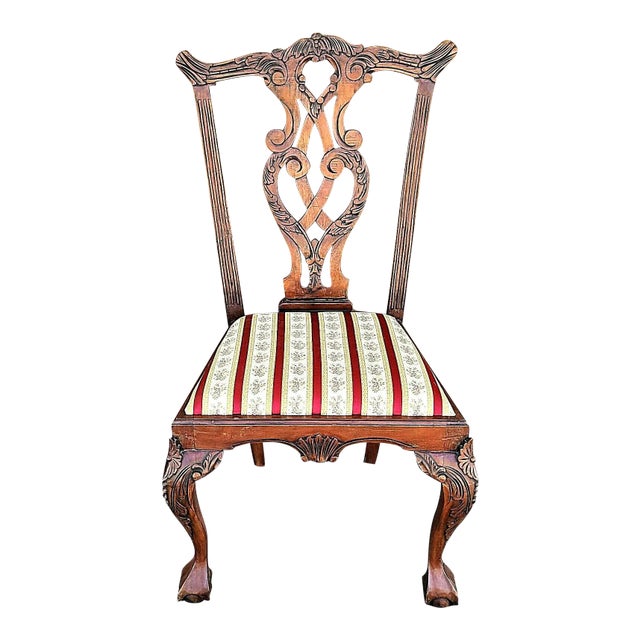 Vintage Mahogany Chippendale Ball & Claw Scroll Back Dining Desk Accent Chair For Sale