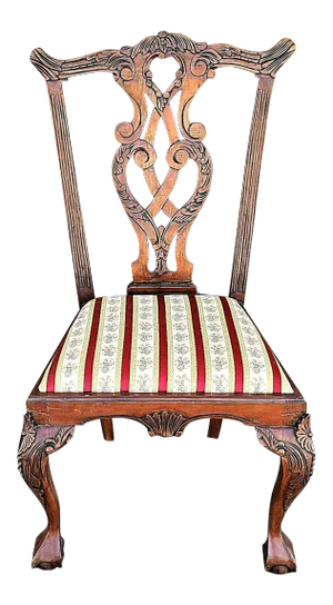 Vintage Mahogany Chippendale Ball & Claw Scroll Back Dining Desk Accent Chair