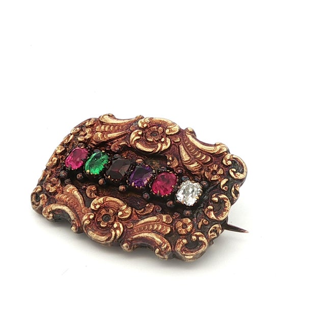 Early 19th Century 18k Yellow Gold 'Regard' Multi Gemstone Brooch For Sale In Lexington, KY - Image 6 of 9