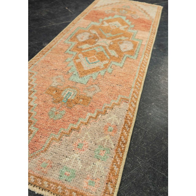 Textile Turkish Mini Rug Oriental Hand Knotted Vintage Rug 1'3" x 3'7" #21295 For Sale - Image 7 of 8