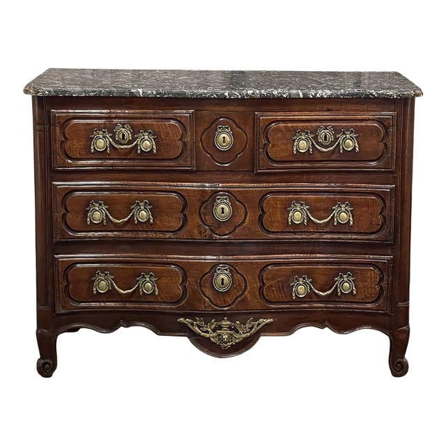 18th Century Country French Walnut Marble Top Commode ~ Chest of Drawers For Sale