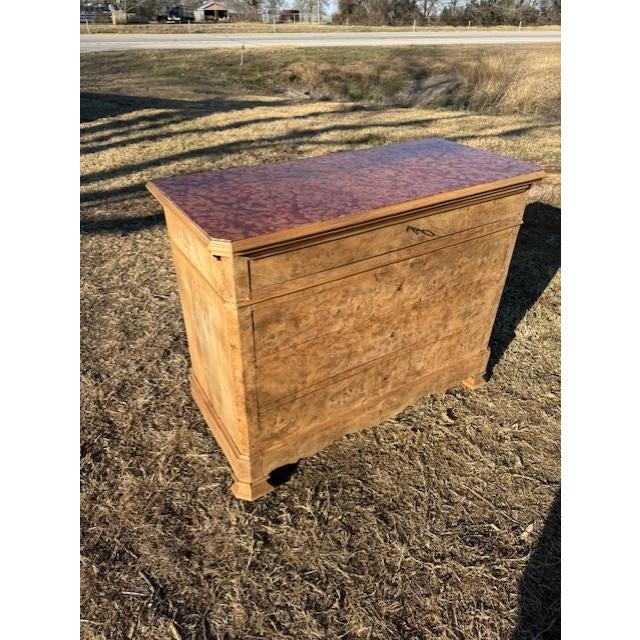 19th Century Louis Philippe Burlwood Bleached Marble Top Chest of Drawer / Commodes For Sale - Image 14 of 18