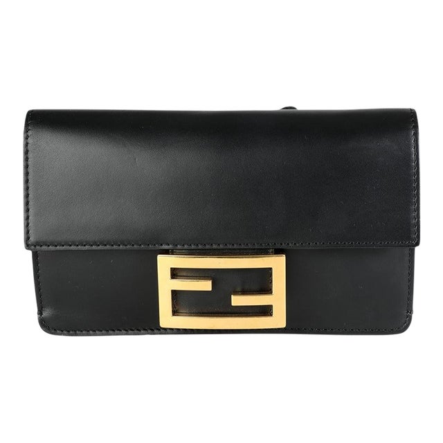 Black Calfskin Mini Flat Baguette with Strap For Sale