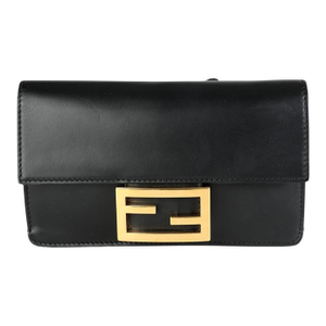 Black Calfskin Mini Flat Baguette with Strap