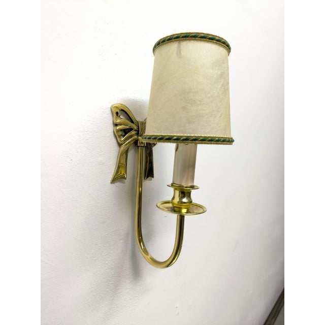 Metal Brass Bow Applique with Lampshade, 1970s For Sale - Image 7 of 11