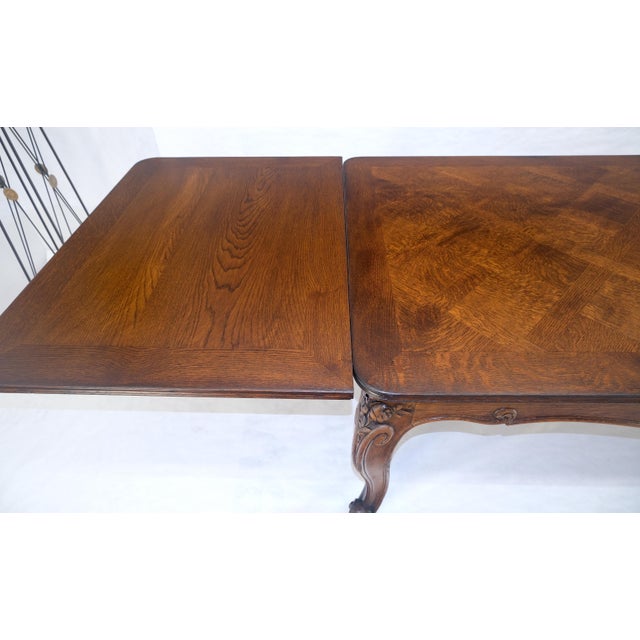 Carved Oak Country French Refractory Parquetry Dining Table Table 2x29" Leaves For Sale - Image 10 of 14