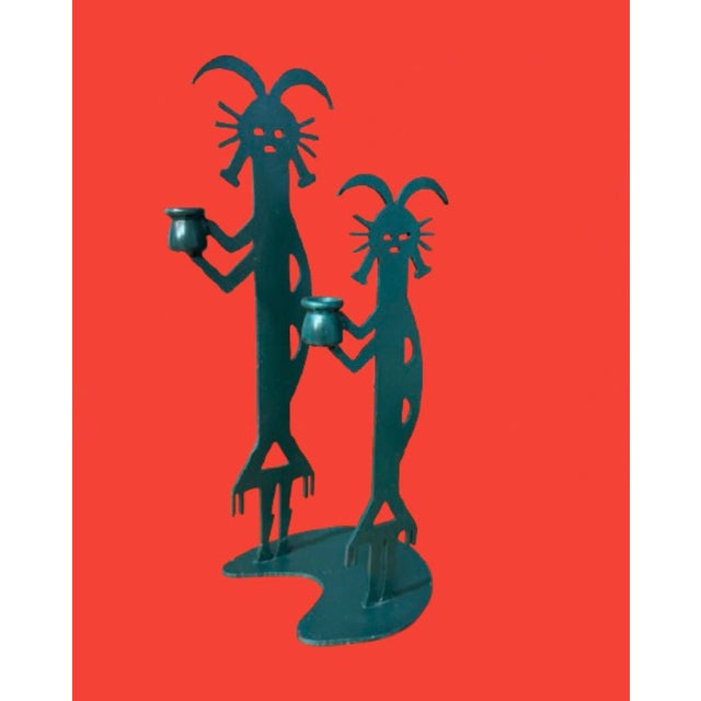1980s Vintage Southwest Large Figural Metal Art Candle Holders For Sale - Image 5 of 6
