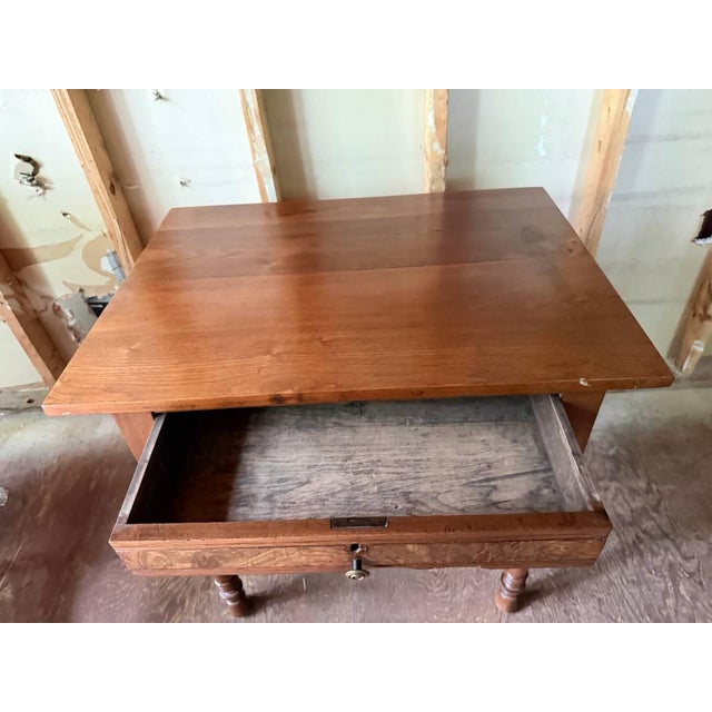 Wood Antique Victorian Style Burled Wood Inlaid Walnut Single Drawer Side Hall Table For Sale - Image 7 of 17