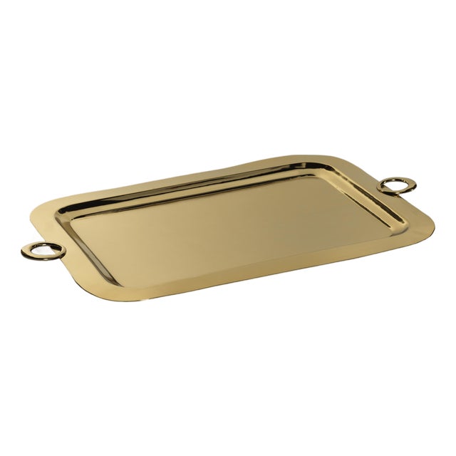 Ollie Gold Polished Brass Serving Tray, 26.75" x 16" For Sale