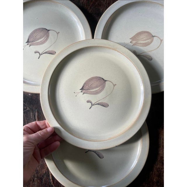 Vintage German Stoneware 9.75” Plates - Set of Four (4) For Sale - Image 4 of 8