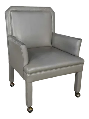 Modern Gray Faux Leather Modified Parsons Style Armed Accent Chair on Casters