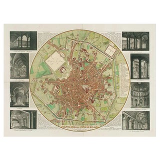 Map of Milan with Vignettes of Interiors For Sale