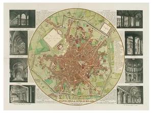 Map of Milan with Vignettes of Interiors