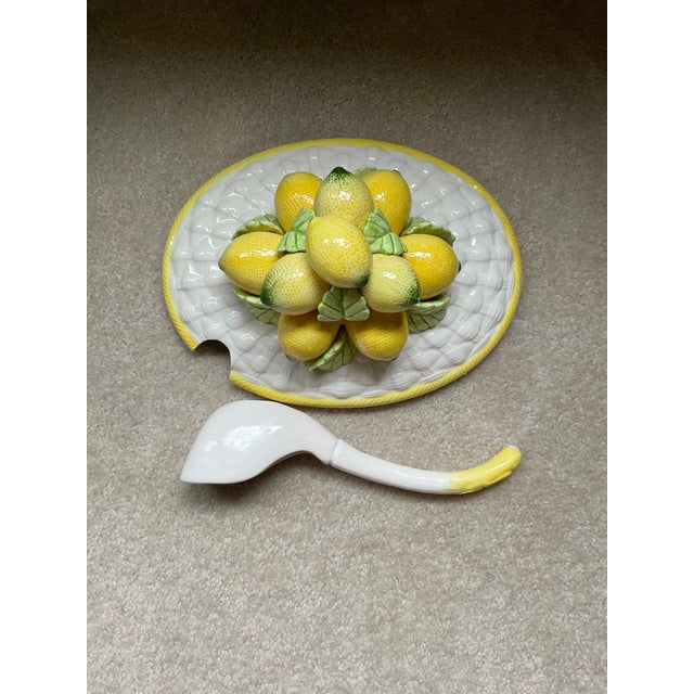 Majolica Vintage Majolica 3pc Basketweave &Lemons Soup Tureen Robert Nemith Harvest Collection For Sale - Image 4 of 8
