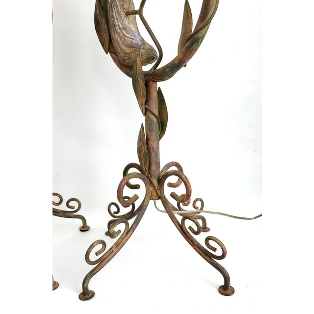 Large Lamps Rustic Plaster Parrots & Shades Pair For Sale - Image 13 of 13