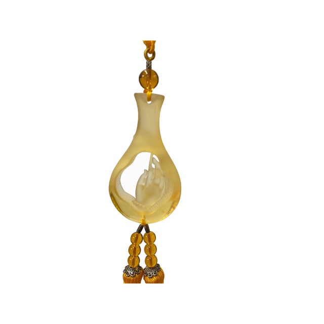 Liuli Crystal Glass Fengshui Fortune Yellow Lotus Hand Bottle Decor Tassel For Sale - Image 4 of 4