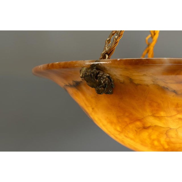 Neo-Classical French Amber Alabaster and Bronze Pendant Light, 1900s For Sale - Image 12 of 18