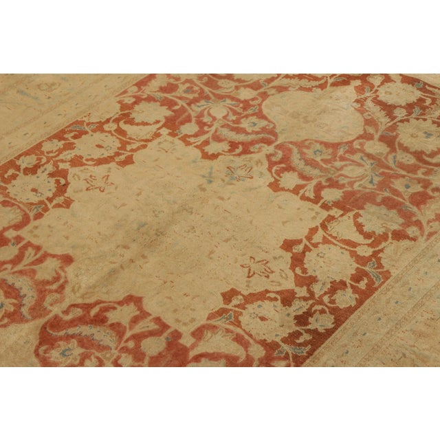 Antique Persian Tabriz in an All Over Beige,Blue,Orange Medallion Pattern For Sale - Image 4 of 7