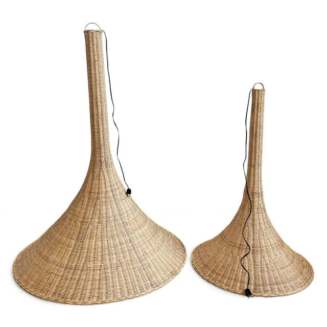 Contemporary Natural Wicker Trumpet Pendant Light Large For Sale - Image 9 of 11