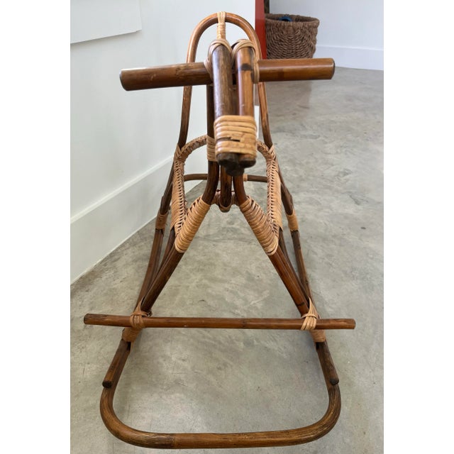 Brown 1960s Italian Bent Bamboo & Rattan Rocking Horse Attributed to Franco Albini For Sale - Image 8 of 11