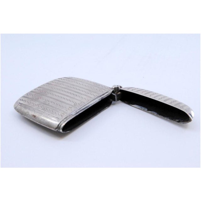 Metal Guilloche Silver Matchbox with Top Bands and Hinged Lid For Sale - Image 7 of 10