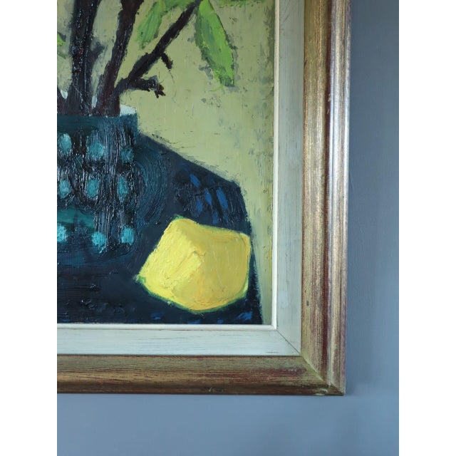 Green Mid-Century Modern 'Branches in a Blue Vase' Vintage Expressive Still Life Oil Painting by Swedish Artist Gunnar Johnsson (1917–2007), Framed For Sale - Image 8 of 11