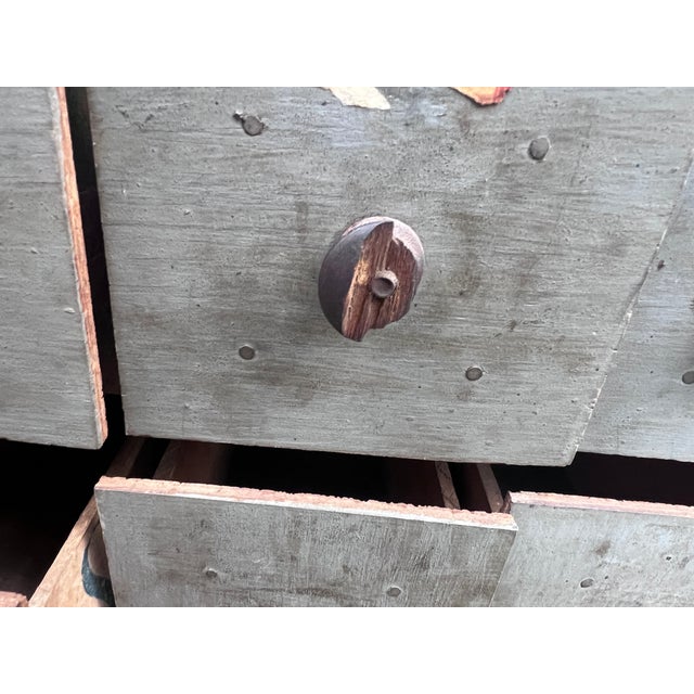 Mid 20th Century Primitive Industrial Parts Cabinet Handmade Wooden Cheese Box Drawers For Sale - Image 18 of 18