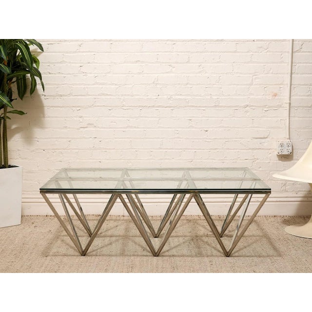 Metal Modern Chrome Geometric Coffee Table With Glass Top For Sale - Image 7 of 8