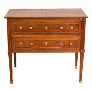 Louis XVI–Style Cherrywood Chest of Drawers with Brass Trim, France For Sale