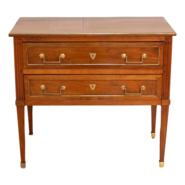 Louis XVI–Style Cherrywood Chest of Drawers with Brass Trim, France For Sale