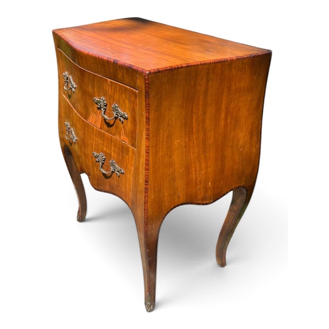 French Early 20th Century Louis XV Style Figured Wood Serpentine Two-Drawer Chest For Sale - Image 3 of 8