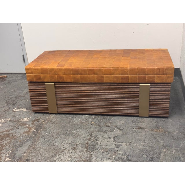 McGuire Furniture Haybine Cocktail Table + Custom Leather Bench Cushion For Sale In San Francisco - Image 6 of 12