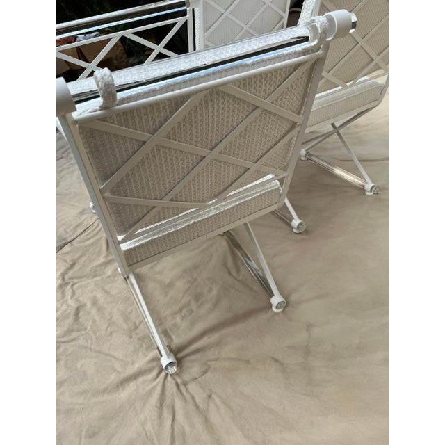 Cleo Baldon X-Form Chairs Restored with Acrylic Dowels and Sunbrella Upholstery - Set of 4 For Sale In Los Angeles - Image 6 of 13