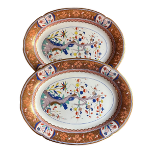 Antique Early 19th Century English George III Spode Porcelain Oval Platters in the Chinoiserie Kakiemon Pattern 282 - A Pair