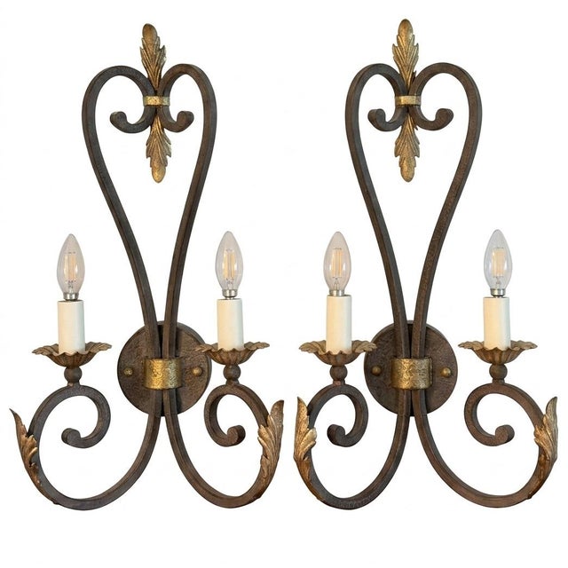 Spanish Revival Vintage Fine Art Handcrafted Lighting Wall Light Sconce, Gilded Accents For Sale - Image 3 of 9