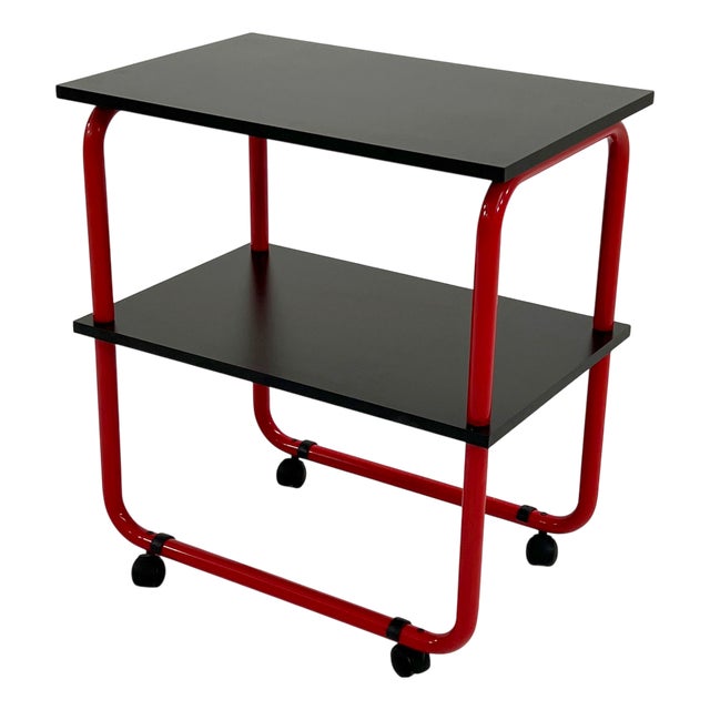 Tubular Console Table on Wheels in Metal and Wood, 1980s For Sale