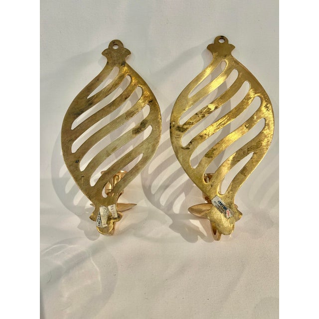 Late 20th Century Late 20th Century Solid Brass Cutout Design Wall Candle Sconces - A Pair For Sale - Image 5 of 9