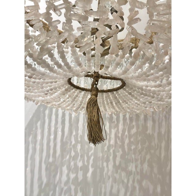 Stylish Ro Sham Beaux Lola Malibu Chandelier. Beaded crystal chandelier with a natural slight gold rope wraped drum frame....