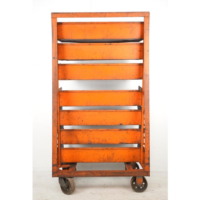 Mid 20th Century Industrial Seven Tray Orange Steel Rolling Cart For Sale - Image 9 of 9