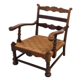 Danish Art Nouveau Lounge Chair in Oak and Papercord, 1930s For Sale