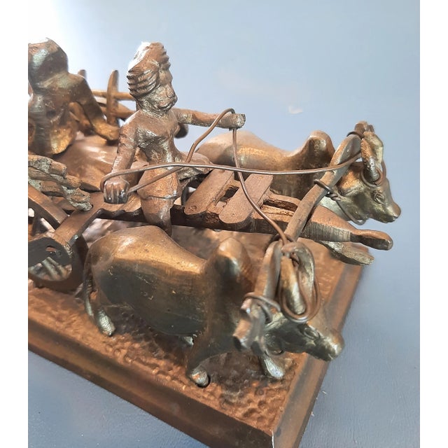Mid 20th Century Vintage India Brass Man With Wagon Cart Bulls Cows For Sale - Image 5 of 8