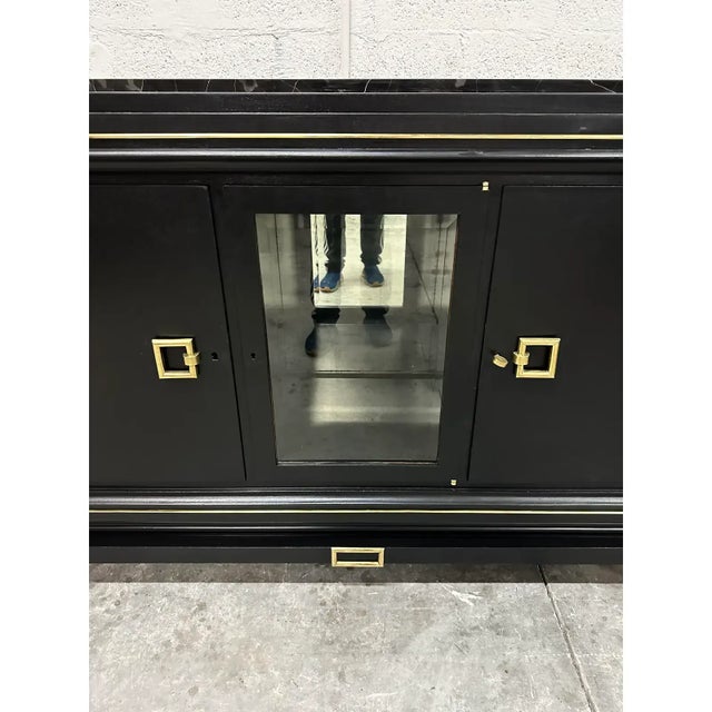 Classic French Art Deco Sideboard Credenzas Bar Marble Top 1940s For Sale - Image 4 of 12