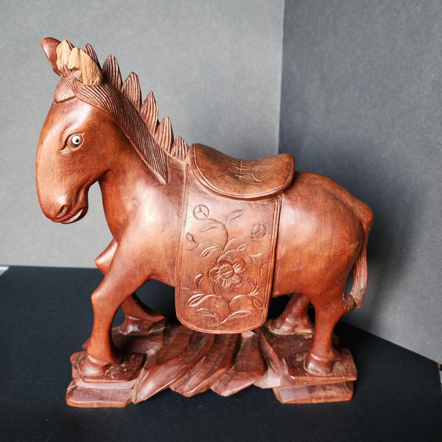 Vintage 1940s Chinese Folk Art Hand Carved Boxwood Horse For Sale - Image 9 of 9