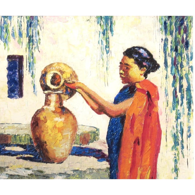 Traditional Joseph Earl Schrack, Native Woman at the Well, 1948 For Sale - Image 3 of 9