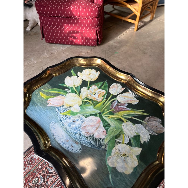 Mid-Century Modern 1980s Floral Black Tray With Stand, Made in England For Sale - Image 3 of 11