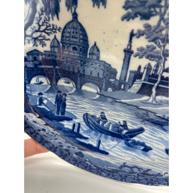 Ceramic Antique Pearlware Blue Transferware Decorated Soup Bowl by Spode, “Rome/Tiber” Pattern, Circa 1820’s For Sale - Image 7 of 12