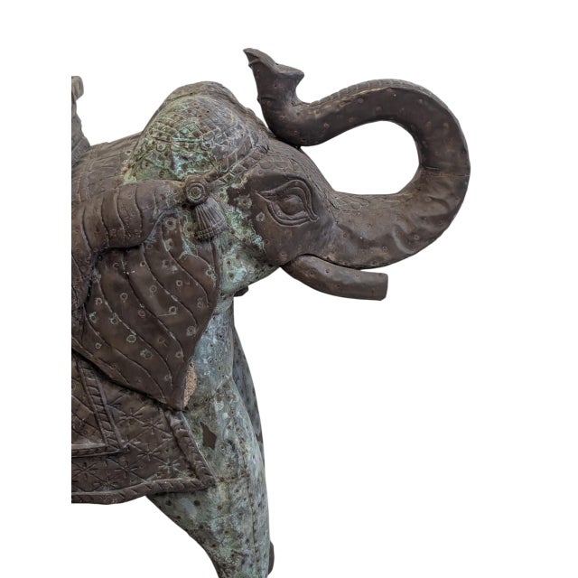 Indian Vintage Hand-Carved Wood Elephant With Hammered Bronze Cladding and Interior Storage For Sale - Image 3 of 12