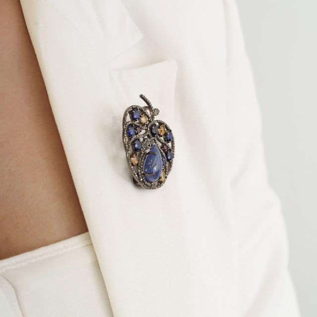 Whimsical Orchard 7.5 Ct Tanzanite, Ruby & Citrine Apple Brooch Pendant in 925 Silver For Sale - Image 11 of 15