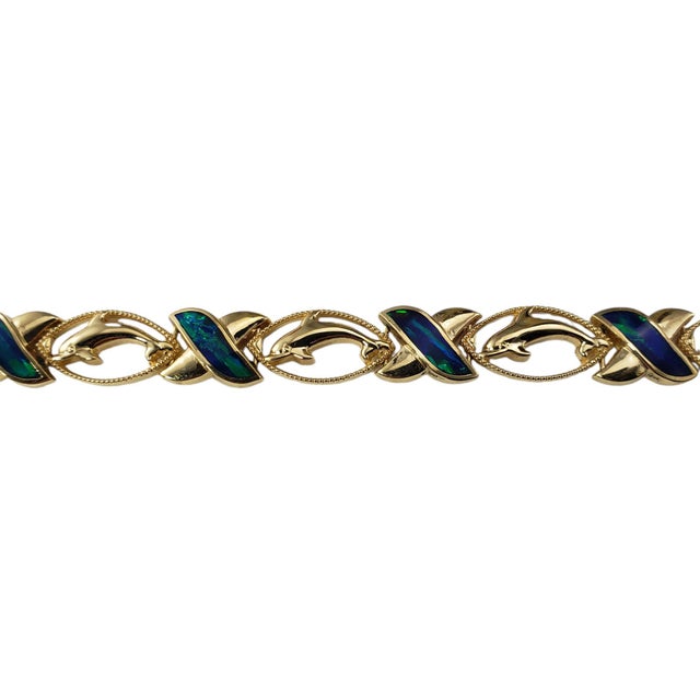 Contemporary Mid 20th Century 14 Karat Yellow Gold & Black Opal Xo Dolphin Bracelet For Sale - Image 3 of 8