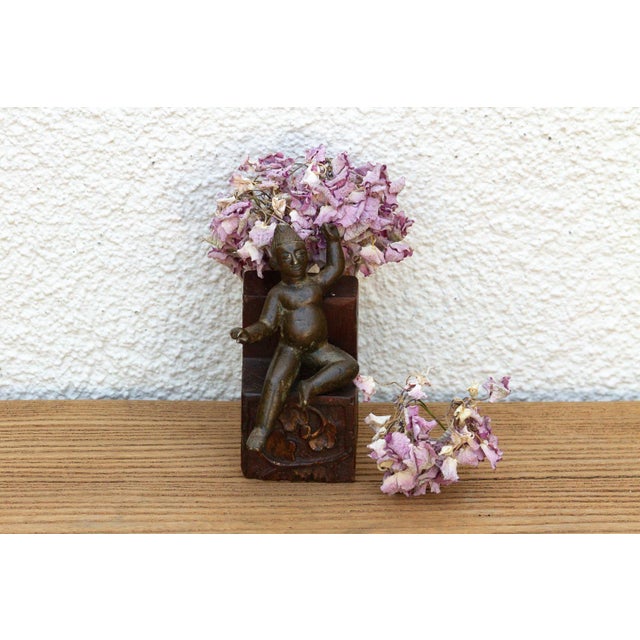 Wood Antique Miniature Lost-Wax Bronze Balakrishna For Sale - Image 7 of 7
